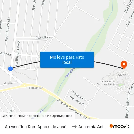 Acesso Rua Dom Aparecido José Dias to Anatomia Animal map