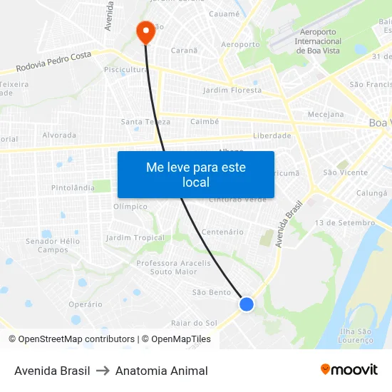 Avenida Brasil to Anatomia Animal map