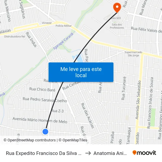 Rua Expedito Francisco Da Silva 561 to Anatomia Animal map