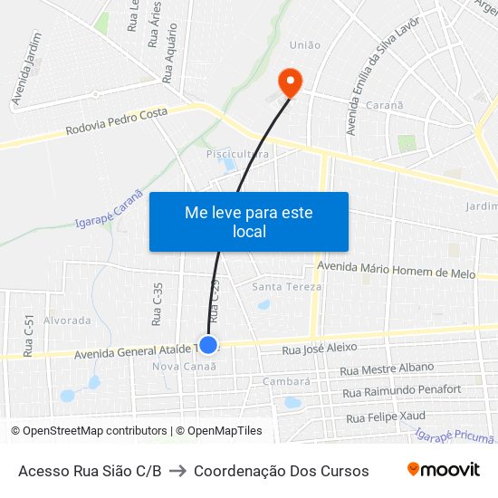 Acesso Rua Sião C/B to Coordenação Dos Cursos map