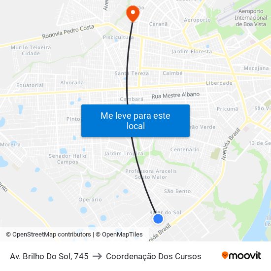 Av. Brilho Do Sol, 745 to Coordenação Dos Cursos map