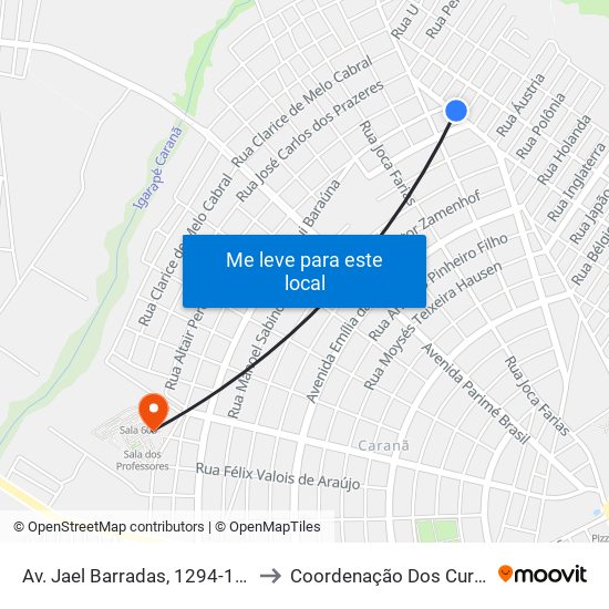 Av. Jael Barradas, 1294-1364 to Coordenação Dos Cursos map