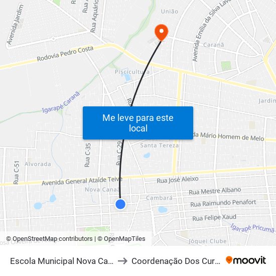 Escola Municipal Nova Canaã to Coordenação Dos Cursos map