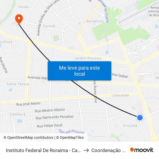 Instituto Federal De Roraima - Campus Boa Vista C/B to Coordenação Dos Cursos map