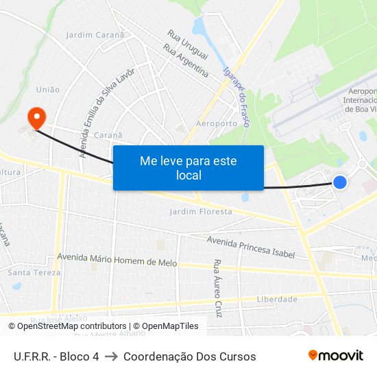 U.F.R.R. - Bloco 4 to Coordenação Dos Cursos map