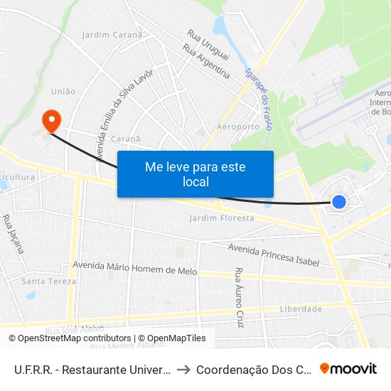 U.F.R.R. - Restaurante Universitário to Coordenação Dos Cursos map