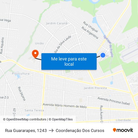 Rua Guararapes, 1243 to Coordenação Dos Cursos map