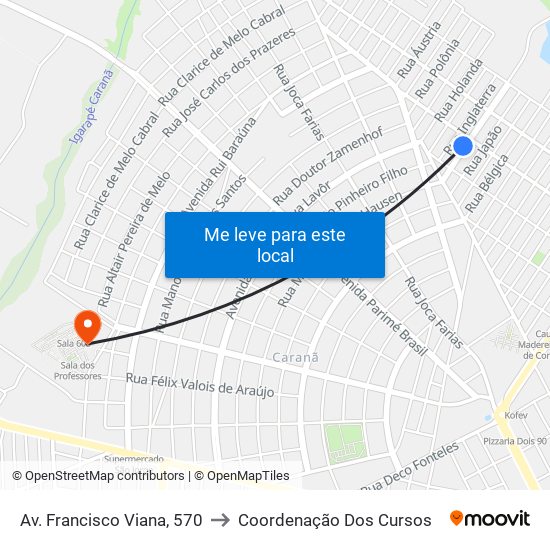 Av. Francisco Viana, 570 to Coordenação Dos Cursos map