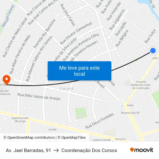 Av. Jael Barradas, 91 to Coordenação Dos Cursos map