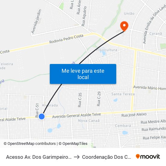 Acesso Av. Dos Garimpeiros C/B to Coordenação Dos Cursos map