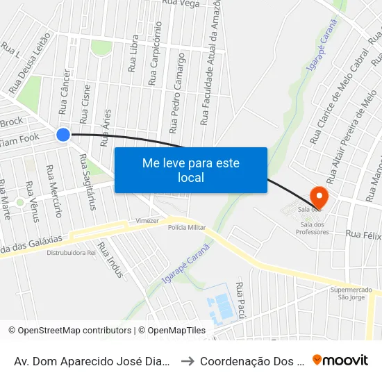 Av. Dom Aparecido José Dias, 776-832 to Coordenação Dos Cursos map