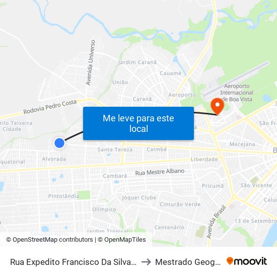 Rua Expedito Francisco Da Silva, 1513 to Mestrado Geografia map