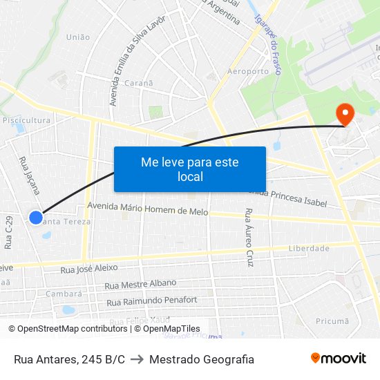 Rua Antares, 245 B/C to Mestrado Geografia map