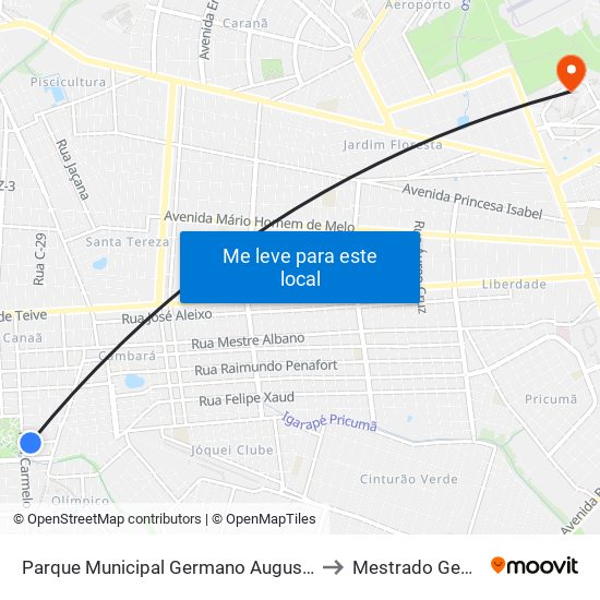 Parque Municipal Germano Augusto Sampaio to Mestrado Geografia map