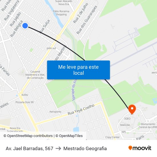 Av. Jael Barradas, 567 to Mestrado Geografia map