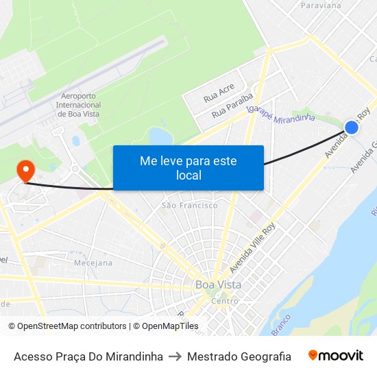 Acesso Praça Do Mirandinha to Mestrado Geografia map