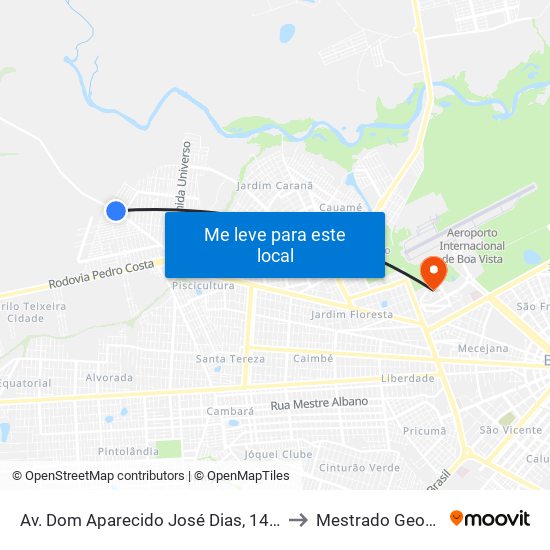 Av. Dom Aparecido José Dias, 1452-1498 to Mestrado Geografia map