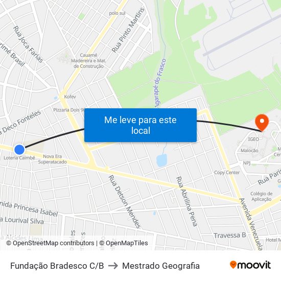 Fundação Bradesco C/B to Mestrado Geografia map