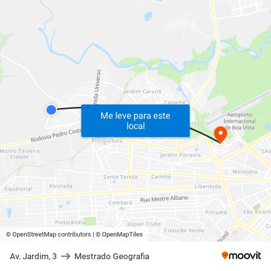 Av. Jardim, 3 to Mestrado Geografia map