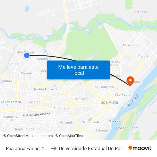 Rua Joca Farias, 1817 to Universidade Estadual De Roraima map