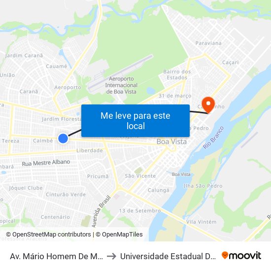 Av. Mário Homem De Melo, 3980 to Universidade Estadual De Roraima map