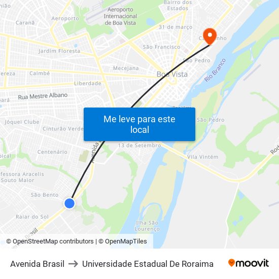Avenida Brasil to Universidade Estadual De Roraima map