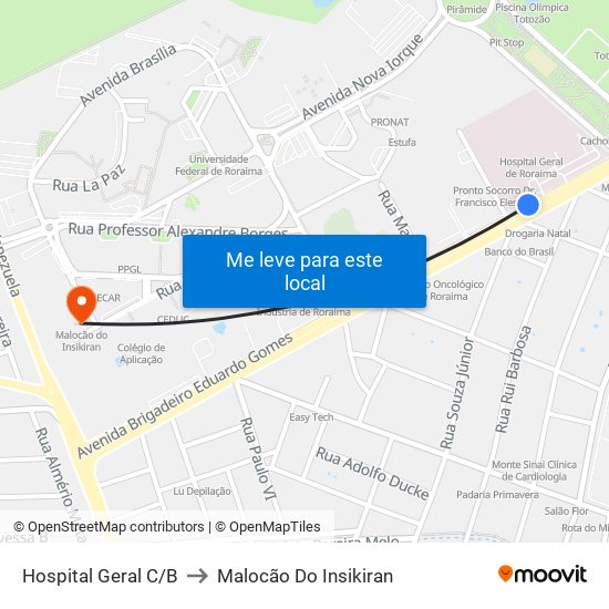 Hospital Geral C/B to Malocão Do Insikiran map