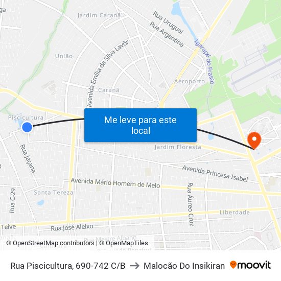 Rua Piscicultura, 690-742 C/B to Malocão Do Insikiran map