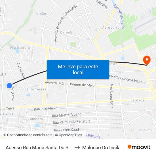 Acesso Rua Maria Santa Da Silva to Malocão Do Insikiran map