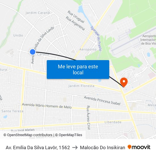 Av. Emília Da Silva Lavôr, 1562 to Malocão Do Insikiran map