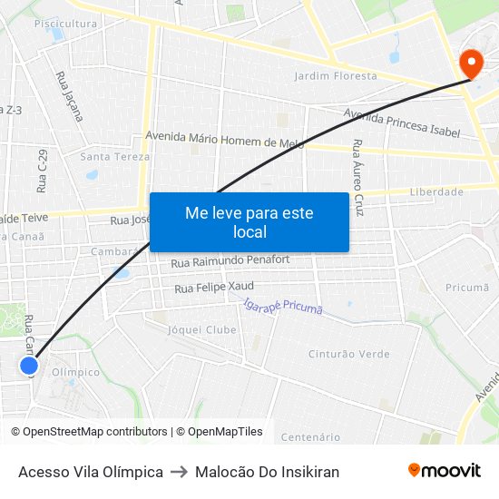 Acesso Vila Olímpica to Malocão Do Insikiran map