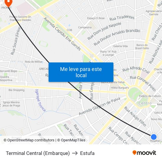 Terminal Central (Embarque) to Estufa map