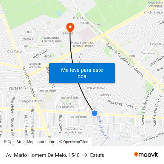 Av. Mário Homem De Melo, 1540 to Estufa map