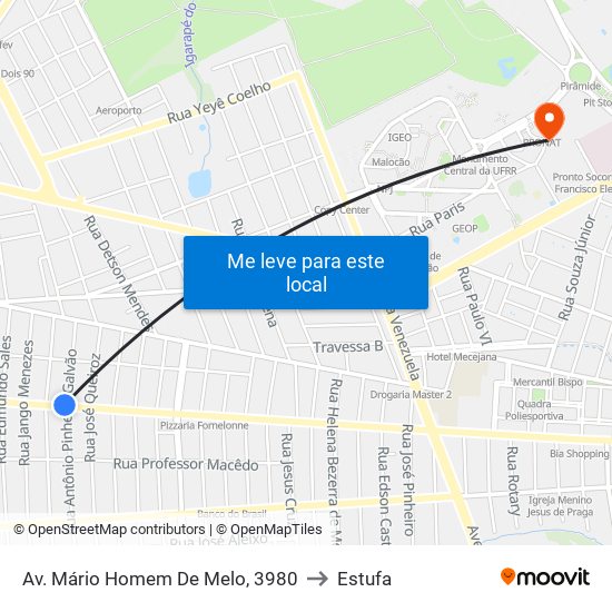 Av. Mário Homem De Melo, 3980 to Estufa map