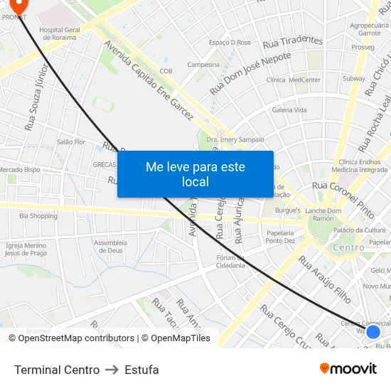 Terminal Centro to Estufa map