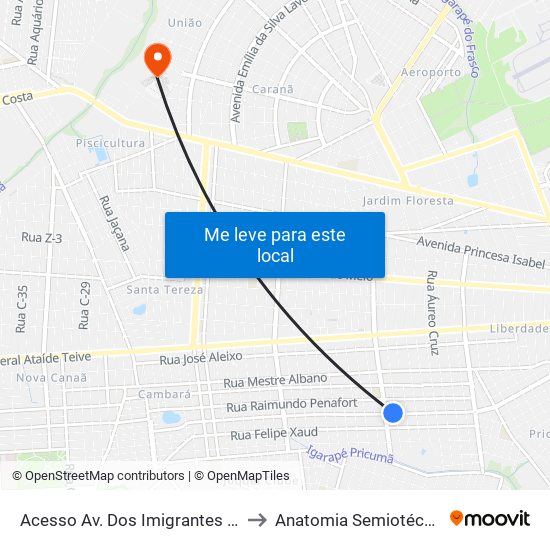 Acesso Av. Dos Imigrantes C/B to Anatomia Semiotécnica map