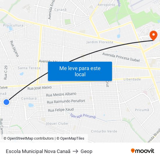 Escola Municipal Nova Canaã to Geop map