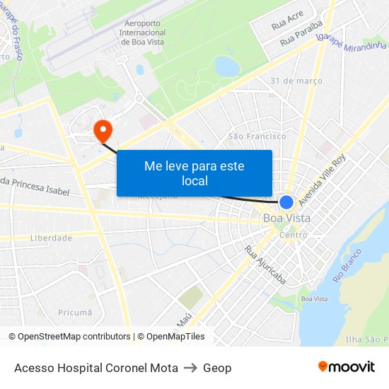 Acesso Hospital Coronel Mota to Geop map