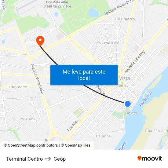 Terminal Centro to Geop map
