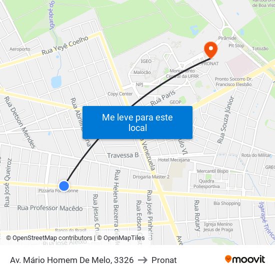 Av. Mário Homem De Melo, 3326 to Pronat map