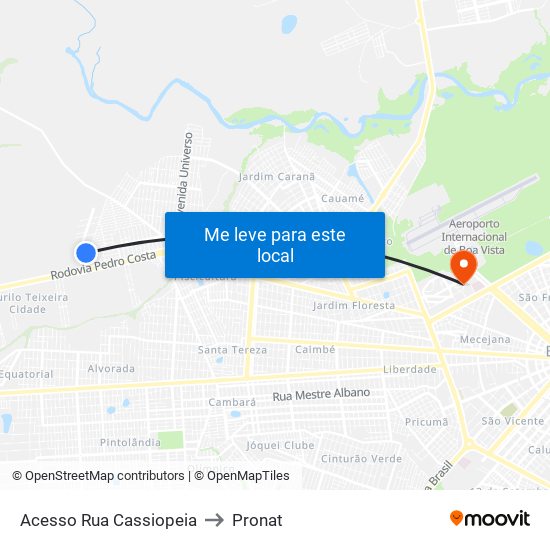 Acesso Rua Cassiopeia to Pronat map