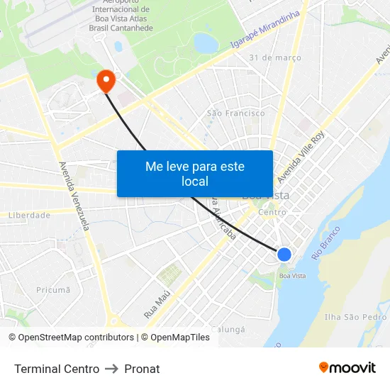 Terminal Centro to Pronat map