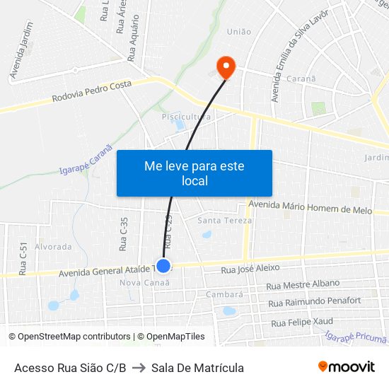 Acesso Rua Sião C/B to Sala De Matrícula map