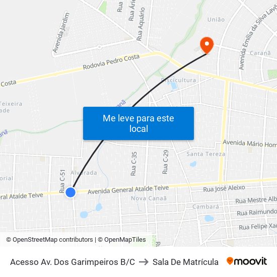 Acesso Av. Dos Garimpeiros B/C to Sala De Matrícula map