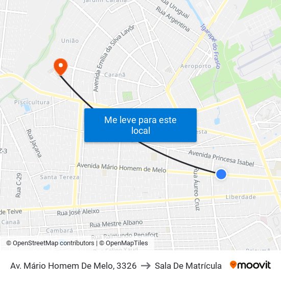 Av. Mário Homem De Melo, 3326 to Sala De Matrícula map