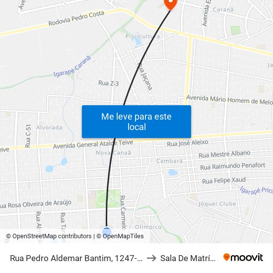 Rua Pedro Aldemar Bantim, 1247-1343 to Sala De Matrícula map