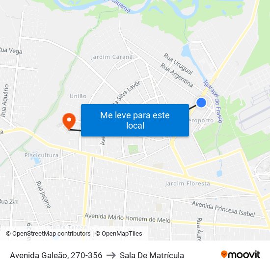 Avenida Galeão, 270-356 to Sala De Matrícula map