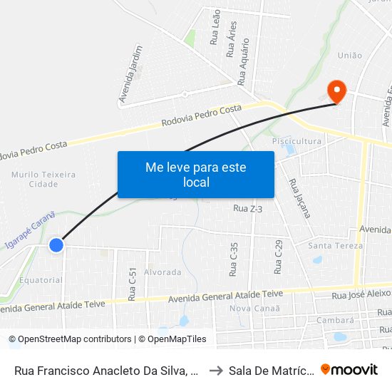 Rua Francisco Anacleto Da Silva, 3216 to Sala De Matrícula map