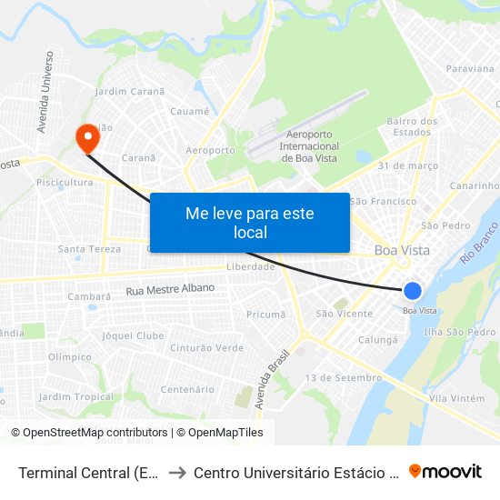 Terminal Central (Embarque) to Centro Universitário Estácio Da Amazônia map