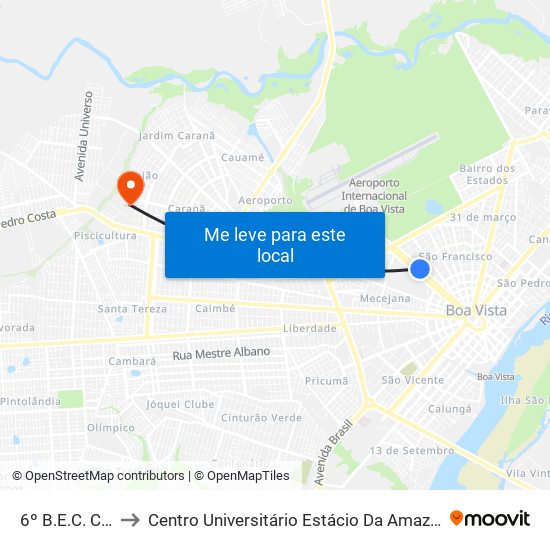 6º B.E.C. C/B to Centro Universitário Estácio Da Amazônia map